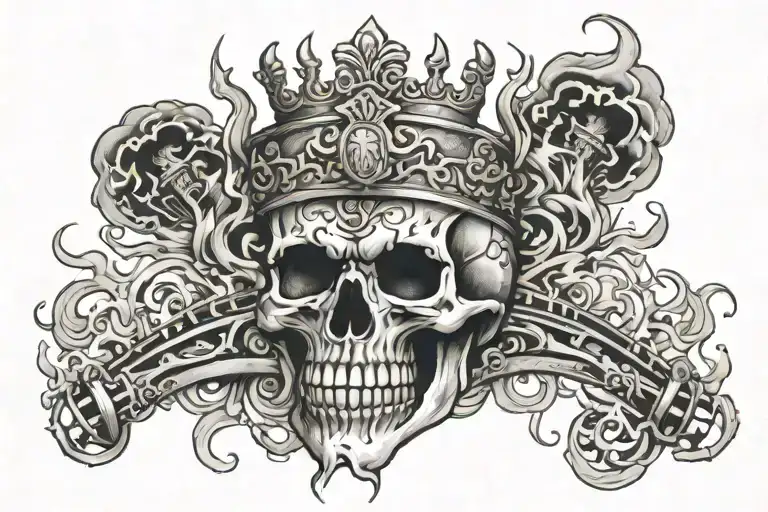 Pistons In Fire Skull Wearing A Crown