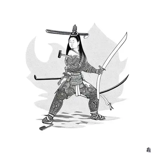 A Fierce Asian Warrior Woman Wielding A Katana