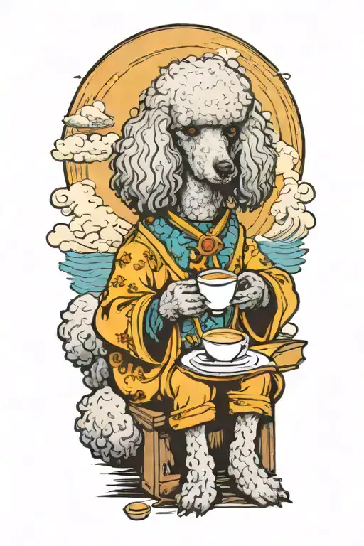 A Poodle Reading A Book With A Cup Of Coffee On The Beach