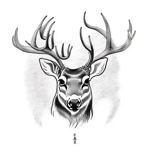 Make A Tattoo Of A Deer With Big Antlers In Japanese Style