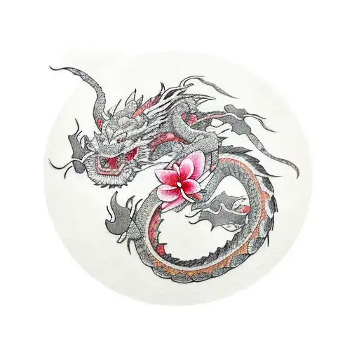 Haku Dragon With Frangipani Flowers