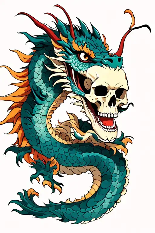 Traditional Dragon With Skull In Hand