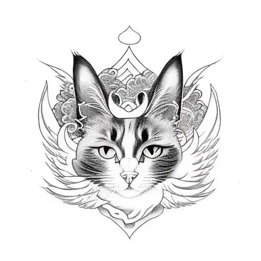 Mix Of Black Cat And Angel In Black And White