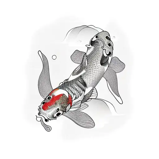 2 Koi Fish Surrounding A Lotus Flower