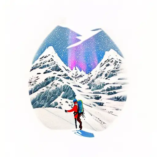 A Hiker Reaching The Top Of A Mountain With The Northern Lights Shining Brightly