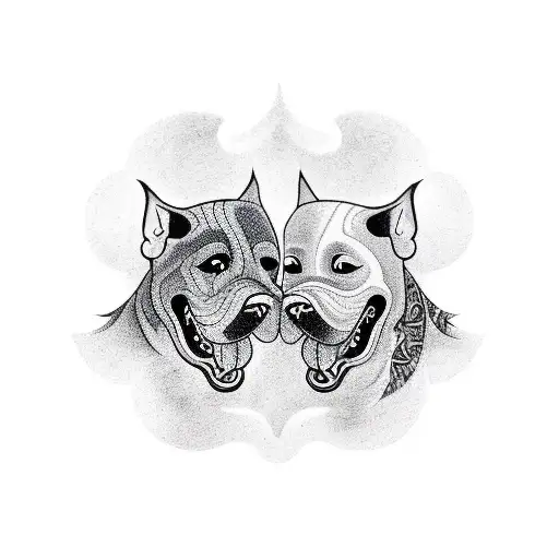 Two Black Dogs Facing Each Other Fighting With Teeth Bared