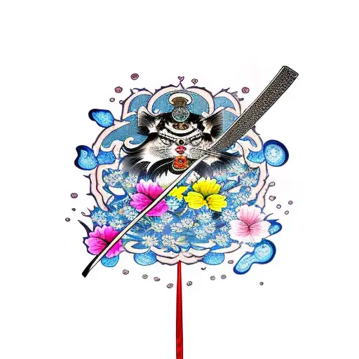 Katana With Water And Flower Petals