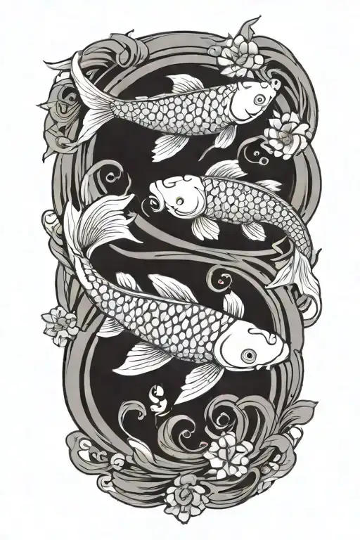 Koi Fish Swimming In A Circle Creating Yin And Yang