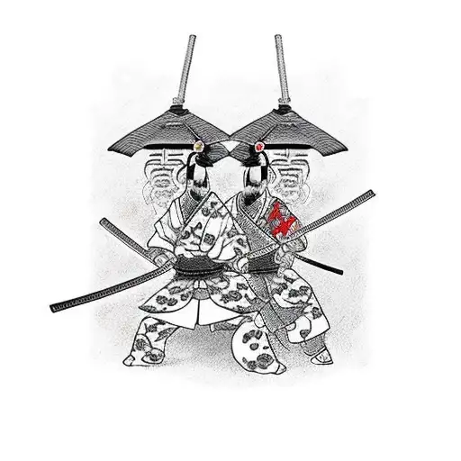 Samurai Fighting Off Ninjas