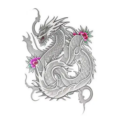 White Dragon And Flower Garden Half Sleeve