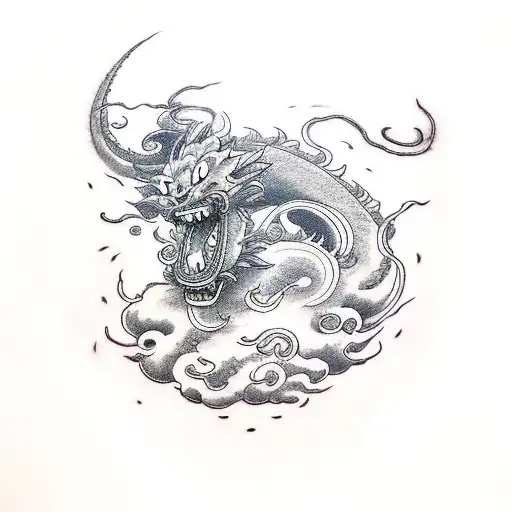 Dragon Swirling Around Dragonball Z Clouds With Wukong On The Dragon