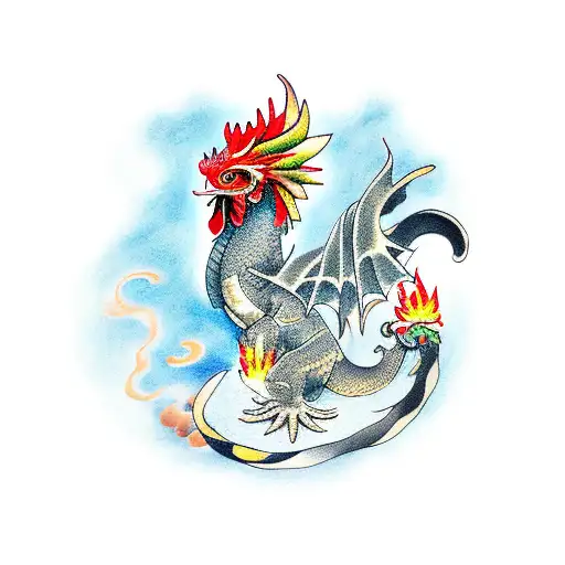 Waterdragon With Fire Rooster