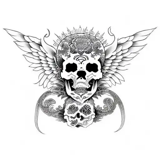 Alas De Angel Y Demonio Con La Muerte En Medio