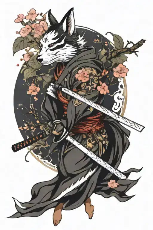 Samurai Sakura Kitsune Space Katana With Natural Elements