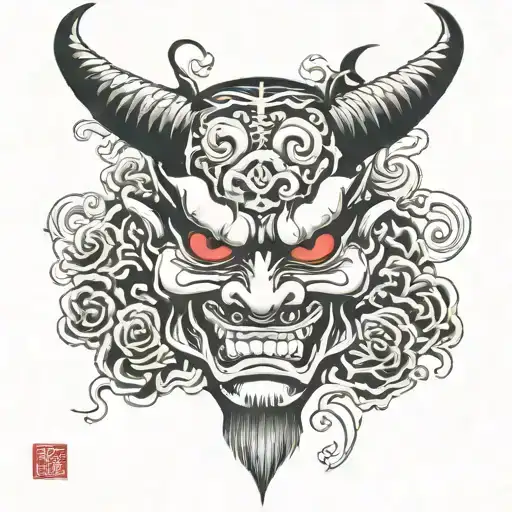 Japanese Demon Mask On Back