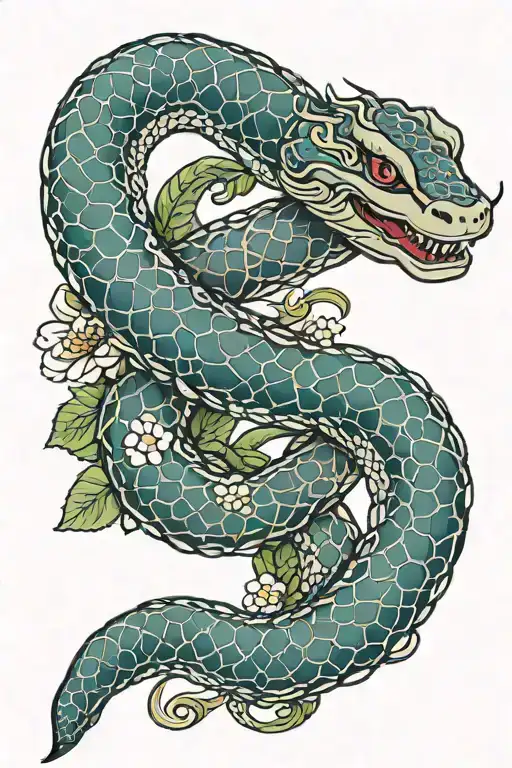 Diphylleia Grayi With A Snake In Korean Flag Intertwined