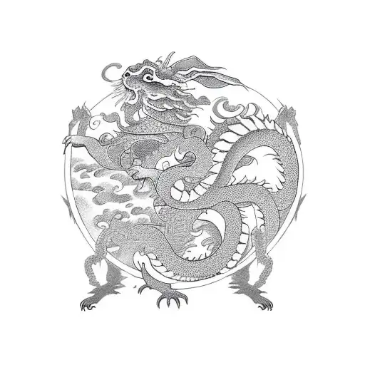 Chinese Rabbit And Chinese Dragon In A Dance