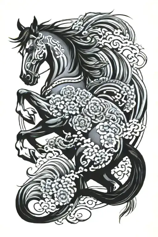 Horse Yakuza Back Tattoo Design