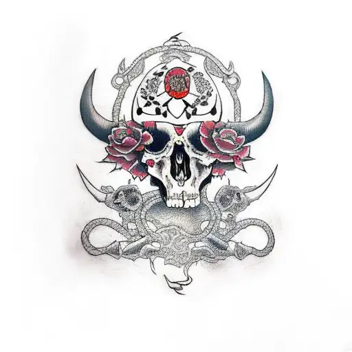 Raven With Bull Scull