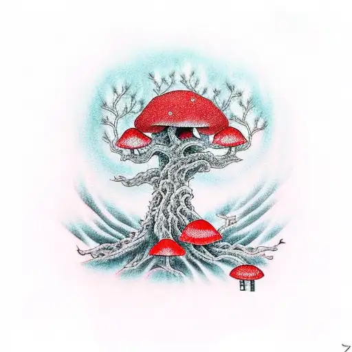 Tree Spirit Sitting Under Red Mushroom