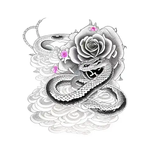 Snake Wraped Around Rose With The Word Rasie Hell