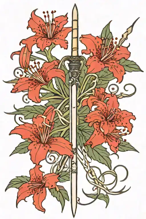 Red Spider Lily With Sword Intertwined