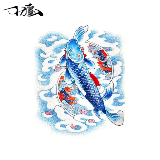 Koi Fish Blue Wave And Cherry Blossom Petals