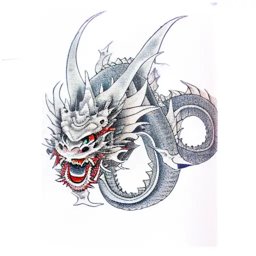 Japanese Dragon With Clouds And Ninja Mask