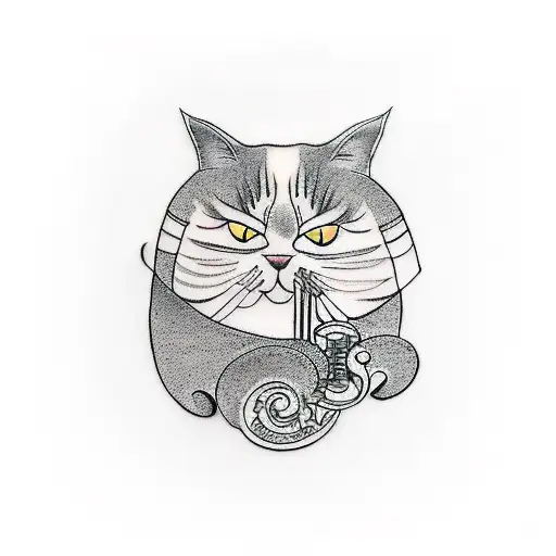 A Minimalist Tattoo Of A Cat Playing A Musical Instrument