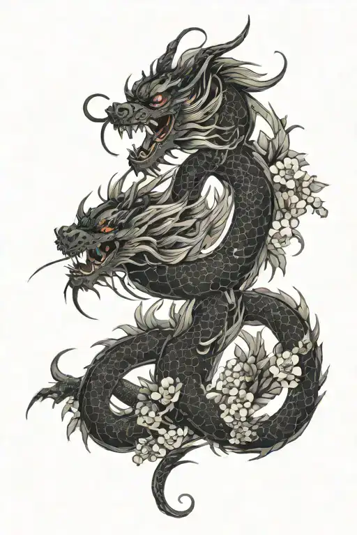 Dragon With Vines And Flowers Growing