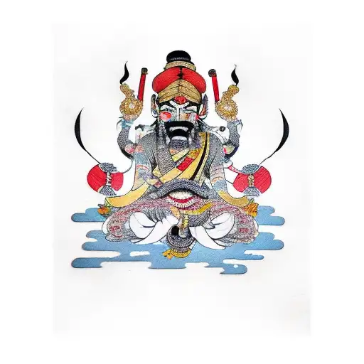 A Fusion Of Japanese And Indian Culture With A Tattoo Of A Punjabi Sikh Wearing An Oni Mask