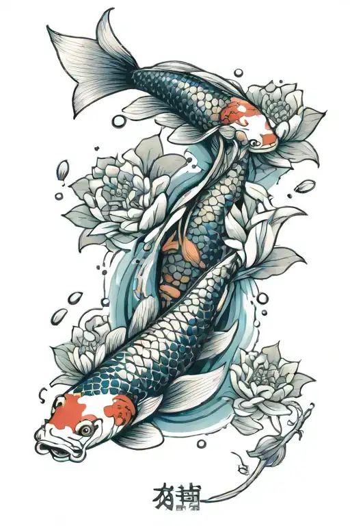 Koi Fish Swimming Lotus Blossoms Cherry Blossoms Falling