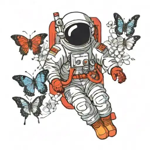 Astronaut With Butterflies In Red