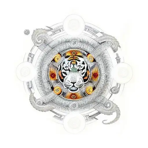 Infinity Symbol Knot With A Tiger Eye In The Left Circle And A Dragon Eye In The Right Circle