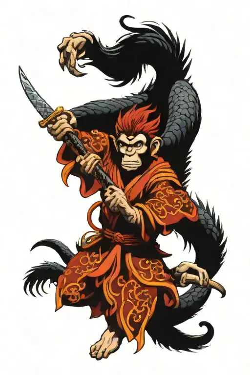 Monkey King With Dragon Wrapped