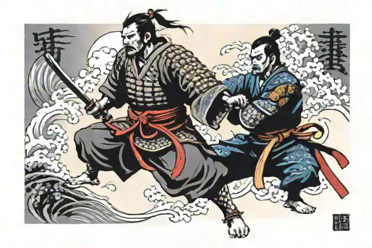 Samurai Fighting A Ninja