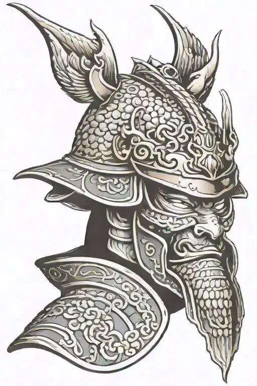 Samurai Helmet Wearing Dragon Armor