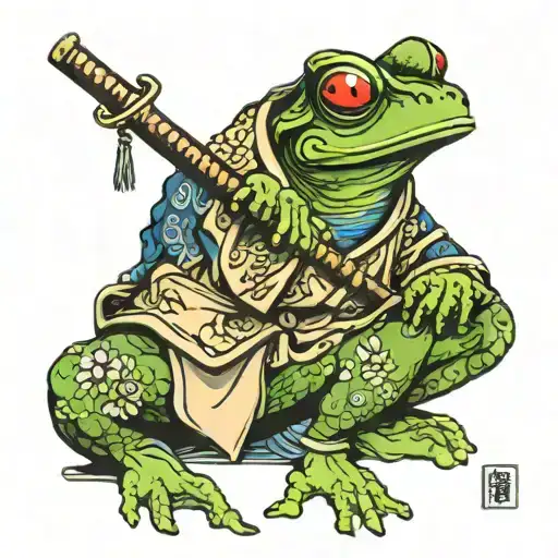 Samurai Frog Sitting In Robe