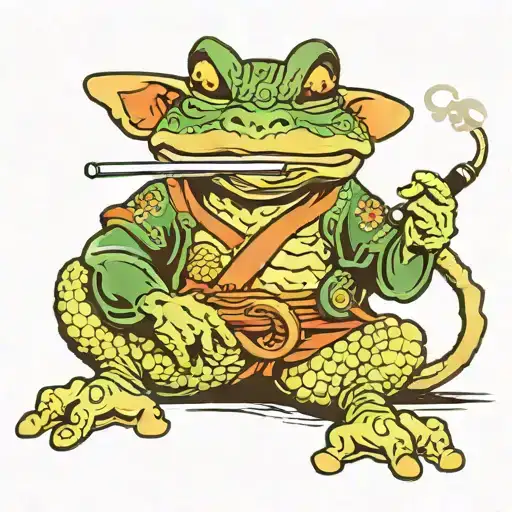 Samurai Frog Sitting Smoking A Pipe