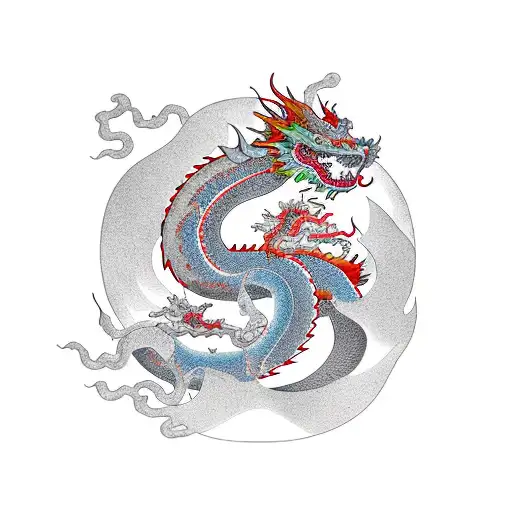 New Years Dragon Looping Around An Oak Tree With Leaves Falling For A Forearm