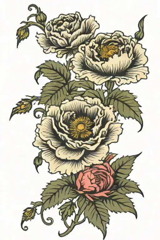 Poppy Flower And Rose Flower