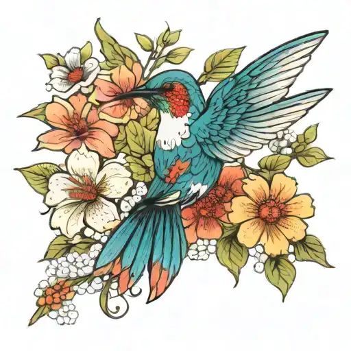 One Hummingbird And Flowers