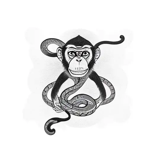 Monkey Posing With A Snake