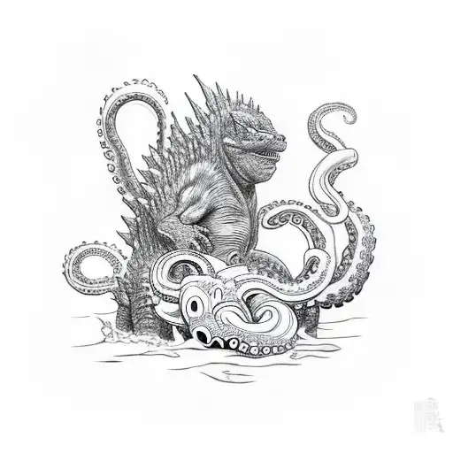 Godzilla Fighting An Octopus