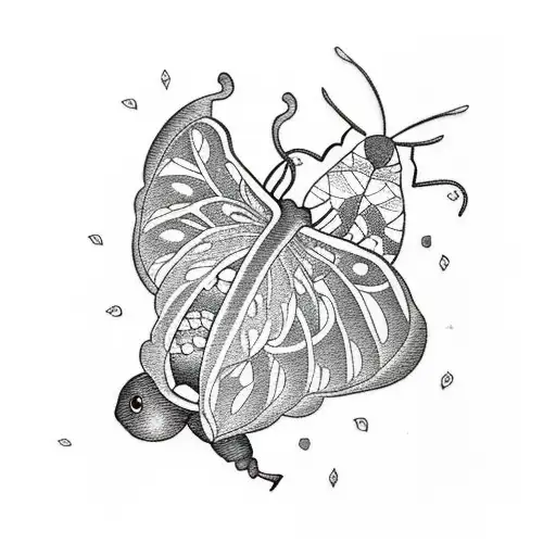 A Whimsical Blackwork Tattoo Of A Moth Resting On A Blooming Monstera Leaf