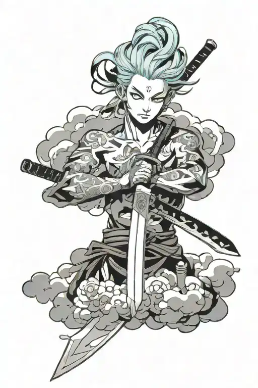 Ekko's Sword With Jinx's Cloud Background