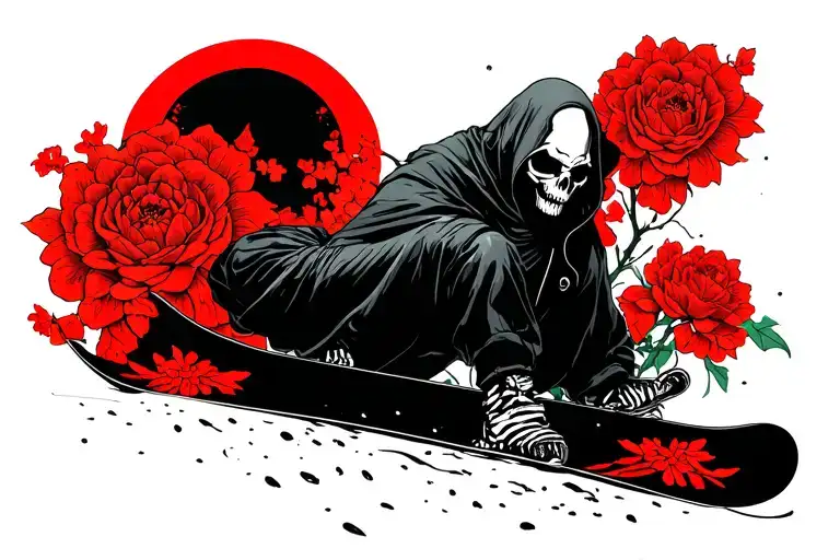 Grim Reaper On Snowboard
