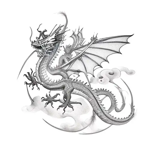 Flying Dragon Witih Long Tail