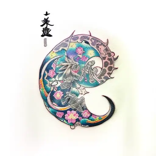 Create A Unique Tattoo That Includes A Crescent Moon In The Background Kokushibo From Demon Slayer