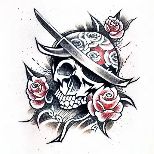Skull With Roses And Katana